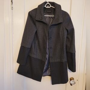 Nine West Women's Gray and Black Car Coat